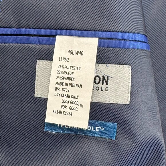 Kenneth Cole Reaction Suit Blue Slim Fit Techni-Cole Jacket Pant 46L 40W 32L NEW - Picture 5 of 9